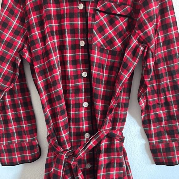 Lands' End Womens Plaid Flannel Button Belted Sleep Shirt Dress Red Small NWOT - Picture 1 of 4